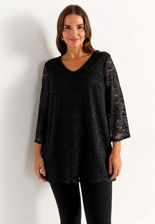 Cellbes of Sweden - Smuk blondetunika i sort til damer i størrelse 50/52