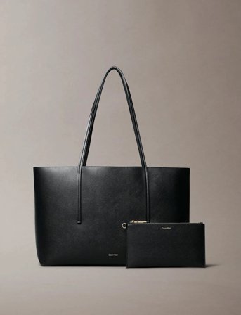 Calvin Klein Foil Logo Tote W/Pouch - Black - ONE SIZE