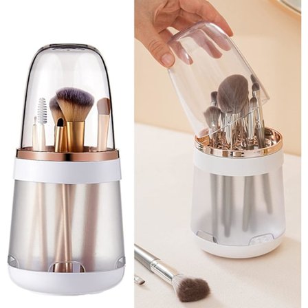 Makeup børsteholder med beskyttende låg - Hvid aftagelig eller