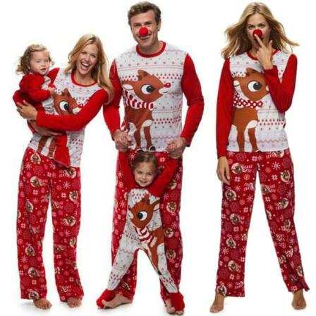 Familj Matchande Vuxna Barn Jul Cartoon Älg Print Pyjamas