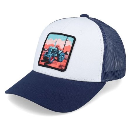 Kiddo Cap - Vit trucker Keps - Kids Tractor And Clouds Patch White/Navy Trucker @ Hatstore