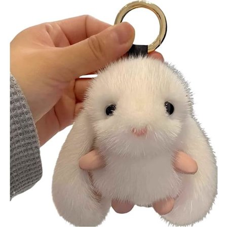 Sød plyskanin nøglering til kvinder, kawaii plysdyr nøglering, fluffy hvid kanin æstetisk nøglering, bilnøgle kæde tilbehør ting
