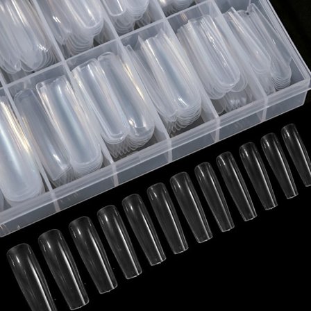 Klar nageltips, 240 stycken i en låda Fransk stil full och halv-stick förlängda naglar falska naglar nagelbitar färdiga produkter