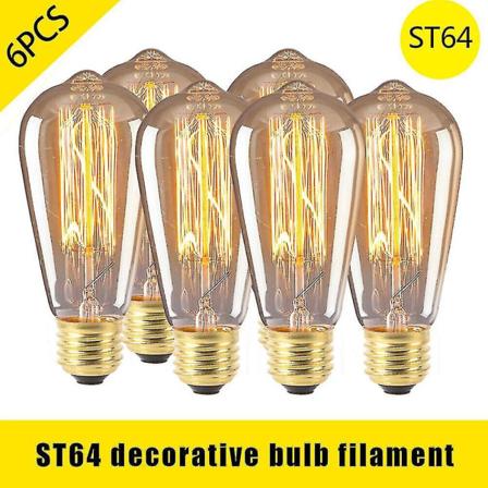 6st Vintage Retro St64 E27 Edison-lampor 40w glödlampa varm vit