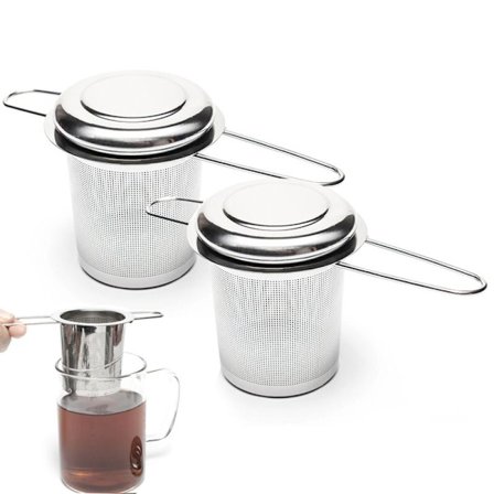 2 st tesilar, teinfusionskorg i rostfritt stål som passar i muggar, teinfusionsenheter för löst te, finmaskiga tesilar med långt handtag