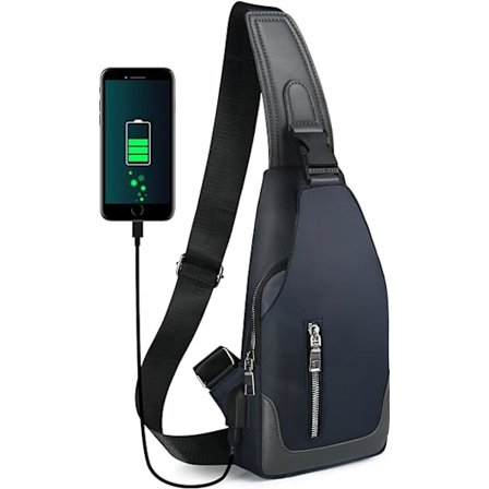 Skuldertaske, Brysttaske med USB-ladeport, Mænd Kvinder Letvægts Crossbody Til Vandreture, Cykling, Rejser, Shopping(Blå)