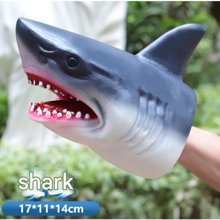 Haj Handdocka Realistisk Mjuk Gummikhaj Leksak för Barn Hajhuvud Handske Leksak