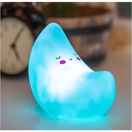 Ay Gece Lambası | 15 cm Çocuk Odası Gece Lambası Piller Dahil - Dekoratif Masa Lambası (Mavi)