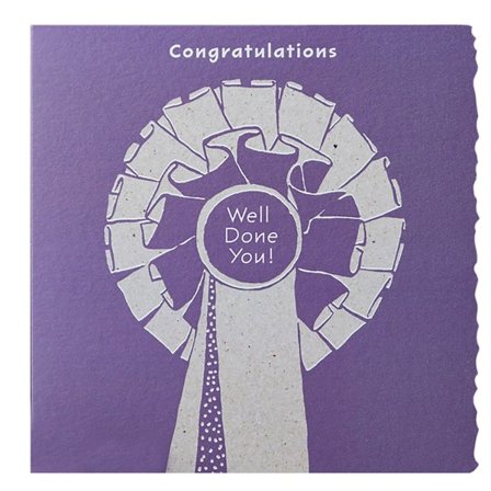 Deckled Edge Colour Block Pony Gratulationskort En Storlek Grattis Bra Jobbat Du - Rosett (Lila)