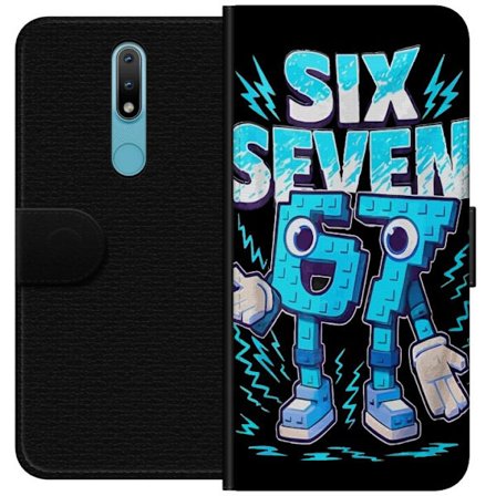 Yhteensopiva Lompakkokotelo Nokia Nokia 2.4 Lelukas sininen kuvaus numeroilla Six Seven retro-arkadityyliä vahvalla typografialla ja graafisella peli