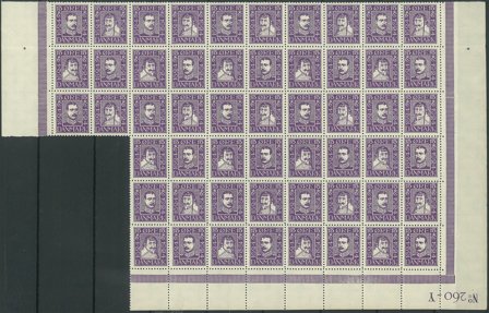 Danmark - AFA 136-139 postfrisk arkdel med 54 mærker