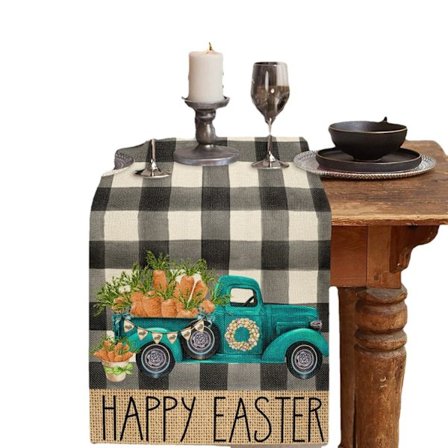 Buffalo Plaid Morot Ägg Lastbil Daisy Glad Påsk Bordslöpare