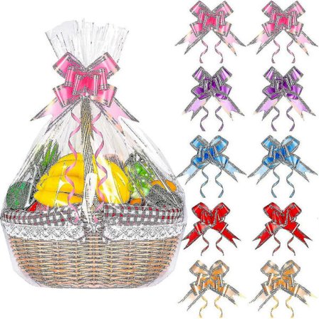 10-pack Cellofan Presentkorgspåsar med Dragrosetter Cellofanomslag Stora Påsar