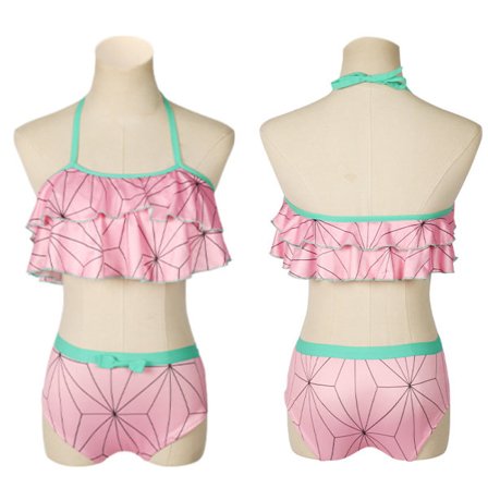 Mub- Anime TV Cosplay Costume Woman no Yaiba Bikini Beach Set Halter Neck Swimsuit Demon Slayer Kamado Nezuko Swimwear Bathing Suit