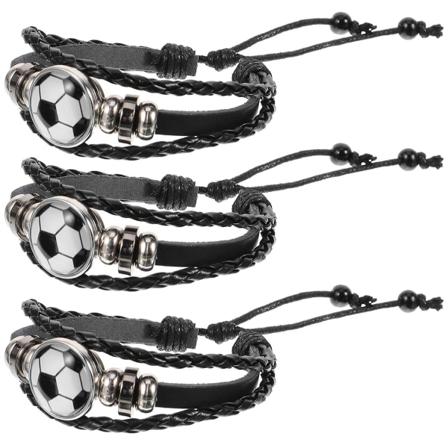 3-pakke fotballarmbånd Fotballarmbånd flettet armbånd Fotballarmbånd (17X3X1CM, Svart)