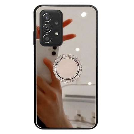För Samsung Galaxy A53 5g Metallplatta Ring Kickstand Funktion Spegel Design Skal Tpu + Pc Hybrid Mobiltelefon Skal