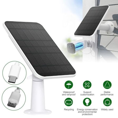 Solpanel 4W kompatibel med Eufy Eufycam 2/2 Pro/2C/2C Pro/E Vægbeslag med 3m strømkabel hvid 1 stk y-FA11-