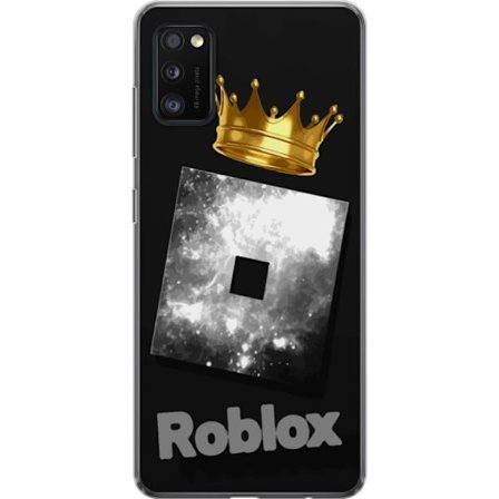 Kompatibelt Mobildeksel til Samsung Samsung Galaxy A41 Minimalistisk svart og sølvfarget Roblox-symbol med gylden krone og luksuriøs gamer-estetikk