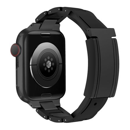 Apple Watch Series 49 mm - 45 mm - 44 mm - 42 mm armband i rostfritt stål + gummi - Svart / Svart Spänne