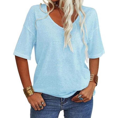 Dam sommartröjor Mode V-hals Halvärm Oversized T-shirts Armbågslängd