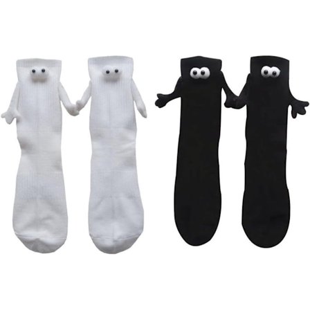 2-håndtaks sokker, vennskapssokker, magneter, magnetiske sokker, hånd-i-hånd-sokker, svart og hvitt