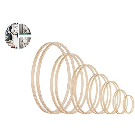 14 st Träringar i 7 Storlekar för Hantverk Bamburingar Bågar Set