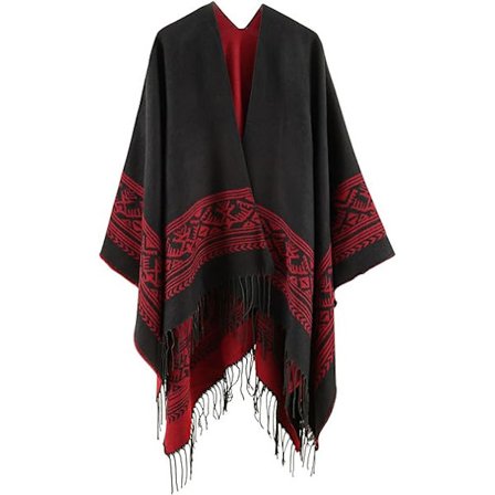 1 stk. Cape Shawl Elegant Varmt Firkantet Efterår og Vinter Kvinder Burgun