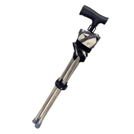 Holdbart, vandtæt gåstok med regulerbare hynder i rustfrit stål, der kan bruges som stol til golf, fiskeri og rejser for seniorer