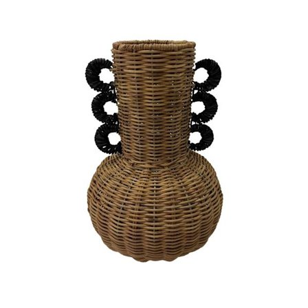 Rattanvase 24x24x35 cm, Naturfarvet med sorte detaljer