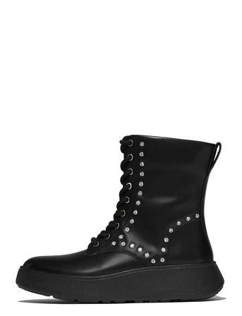 F-Mode Gem-Trim Leather Lace-Up Ankle Boots Black FitFlop