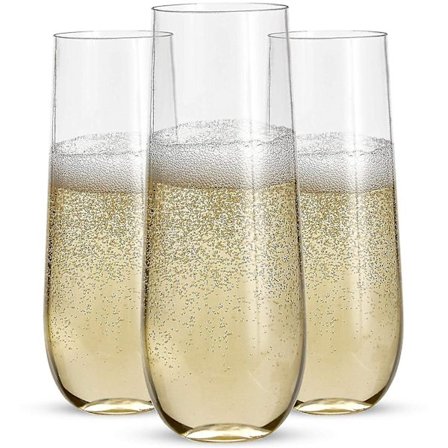 24 Stamløse Champagneglass i Plast - 9 Champagneglass i Plast Klar Uknuselig Skålglass-b