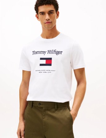 Tommy Hilfiger Tommy Embro Flag Tee - White - S