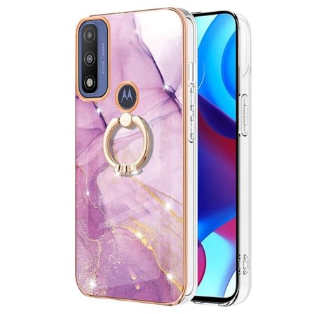 Marble Mønstret Cover med Ring Holder til Motorola Moto G Power (2022) / G Pure - Lyserød Marmor Haze