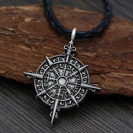 Viking Vegvisir Compass Rune Halsbandshänge - Odin Symbol,barn,antik silver