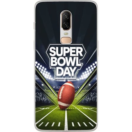 Kompatibelt Mobildeksel til OnePlus 6 Super Bowl Day plakat med amerikansk fotball på opplyst arena i dramatisk sportsdesign