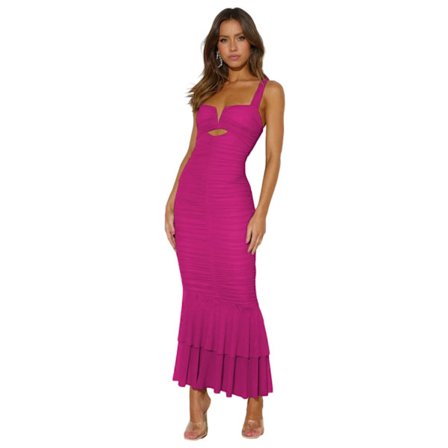 Kvinnors Halter V-ringad Tryckt Lång Kvälls Klänning