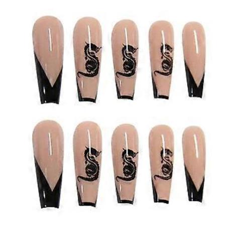 Ylim r isen pitk t arkku-muotoiset liimattavat kynnet kuvioilla, Nude akryyli liimattavat kynnet, Liimattavat kynnet naisille