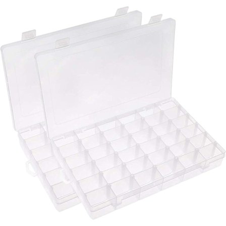 36 lokeron läpinäkyvä muovinen säilytyslaatikko, säilytysastia korulaatikko säädettävillä väliseinillä, sopii helmiaskarteluun, koruihin ja 