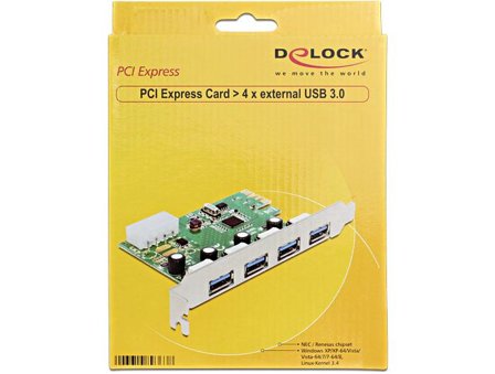Delock PCI Express Card > 4 x external USB 3.0 - USB-adapter - PCIe 2.0 - USB 3.0 x 4