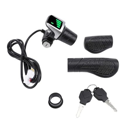 36V Roterende Gashåndtag med LCD-display, Nøglelås, Strømindikator, Gummi Halvt Drejegashåndtag til Elektrisk Scooter til 22,5 mm Styr