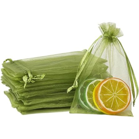 Oliivinvihreät organza-pussit pienet, 100 kpl 7x9cm pienet verkkokorupussit juhlapussukat lahjapussit nauhalla häihin vauvakutsuihin jouluun (