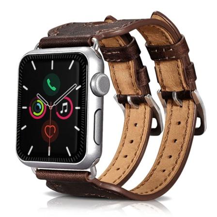 iCarer Double Cuff Apple Watch Series 5 40mm ægte læder urrem - Kaffe Brown