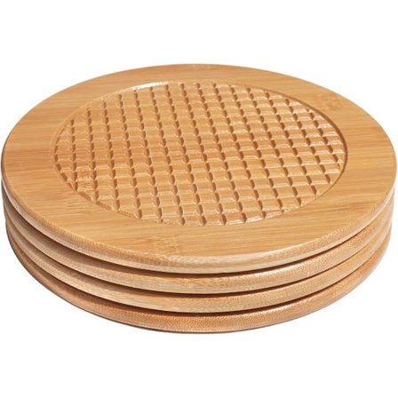 Bambus bordskånersæt med 4, 7,5 tommer ottekantede varmebestandige coasters til varme gryder og pander, køkkenbord og bordpladebeskyttere