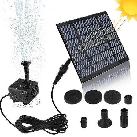 Solcelledamp, Springvandspumpe, Solpumpe, Havefontæne, Vandfunktion