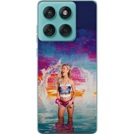 Yhteensopiva Puhelinkuori Motorola Edge 60 Fusion Vaalea nainen kirjavia rantavaatteita pelaa meressä auringonlaskun aikaan