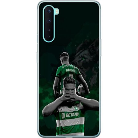 Yhteensopiva Puhelinkuori OnePlus Nord Neonmotiivi, jossa teksti "Gaming is in my DNA" sinisenä ja punaisena tiiliseinällä, jossa loistava DNA-spiraal