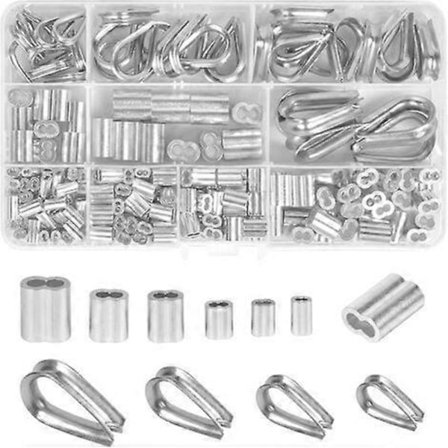 225 deler M1.2-M5 rustfritt stål wire tau lugs og krympehylser aluminium klipssett, krympe sløyfehylse for wire tau lug rigging