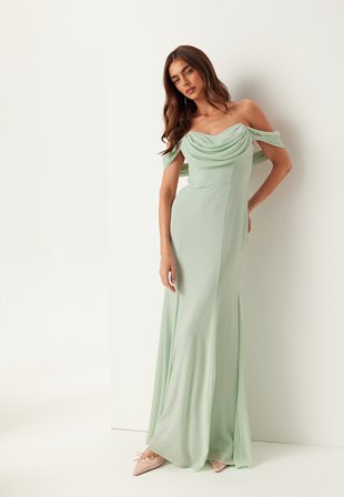 Goddiva Chiffon Off Shoulder Maxi Dress Sage Green Klær
