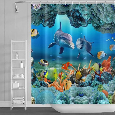 Marineblå dusjforheng Blått dusjforheng Marineblått dusjforheng med dyr