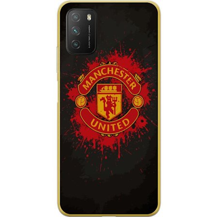 Kompatibelt Mobildeksel til Xiaomi Xiaomi Poco M3 Manchester United logo i rød og gul farge med røff sportslig bakgrunn